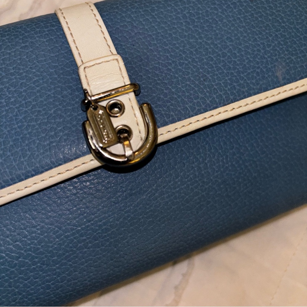 Coach Trifold Wallet and checkbook cover Blue silver Hardwear